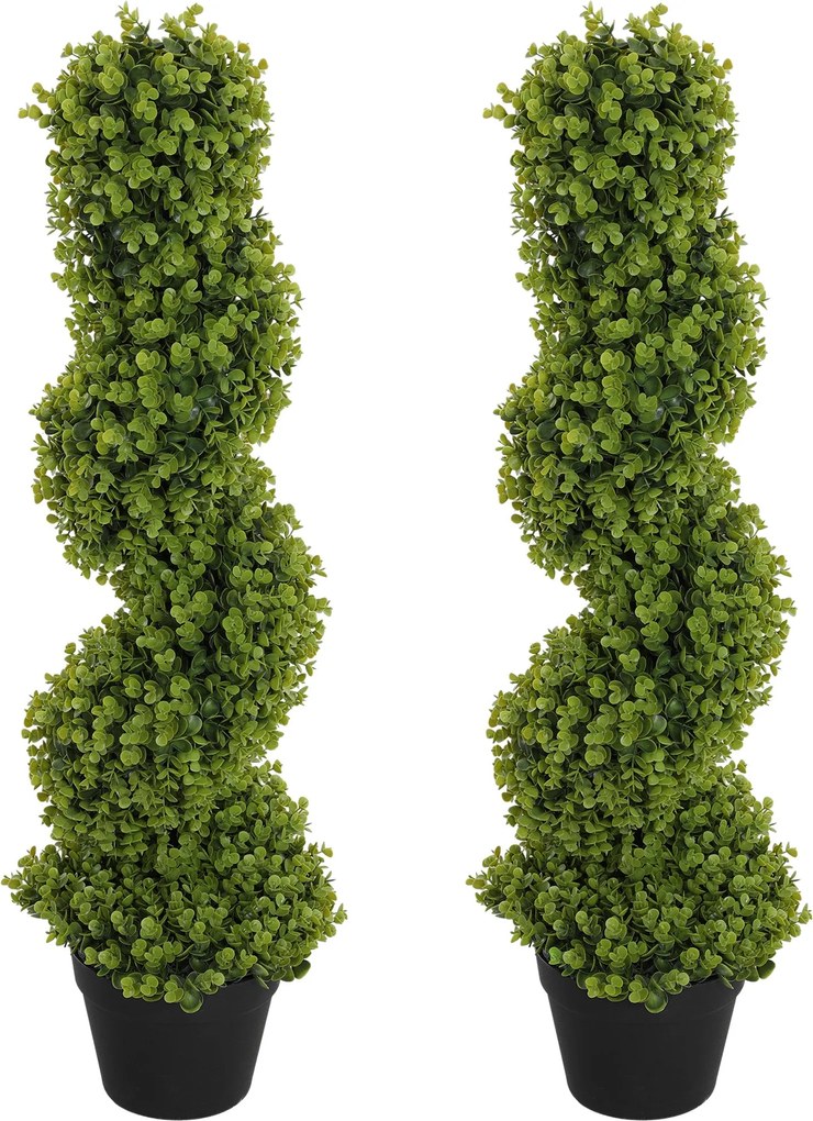 HOMCOM 2 darabos Műanyag Spirál Boxtree, 90 cm-es Benti Növény, UV-védelemmel ellátott Műnövény, Nagy Dekoratív Növény Földedényben Otthonra, Irodába,