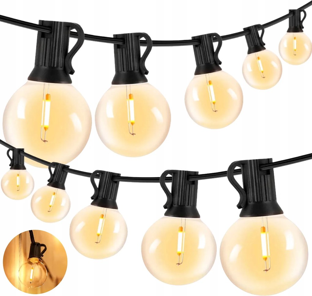 Fényfüzér Kerti Gömbök 15m 50 Izzók Kültéri Kerti Lámpák
