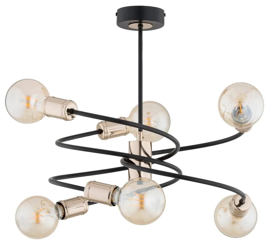 Csillár rúdon DISCO 6xE27/60W/230V fekete/arany