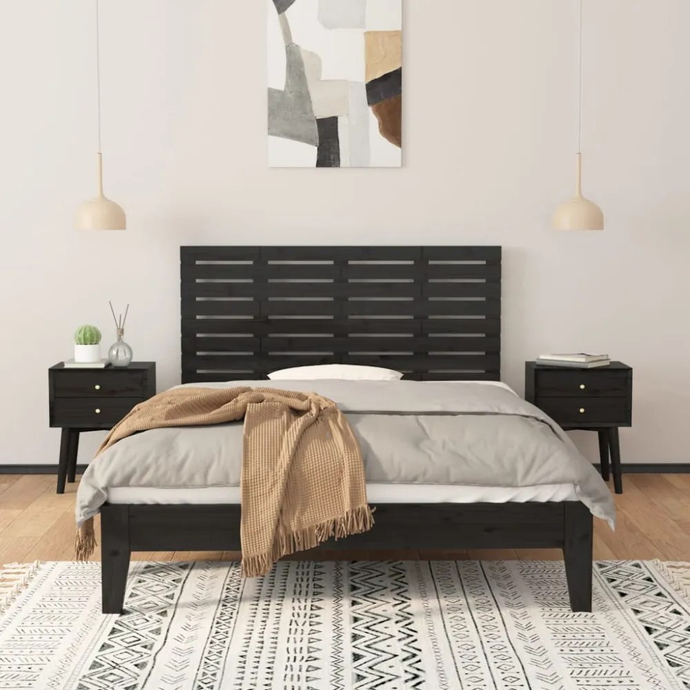 fekete tömör fenyőfa fali fejtámla 126 x 3 x 63 cm