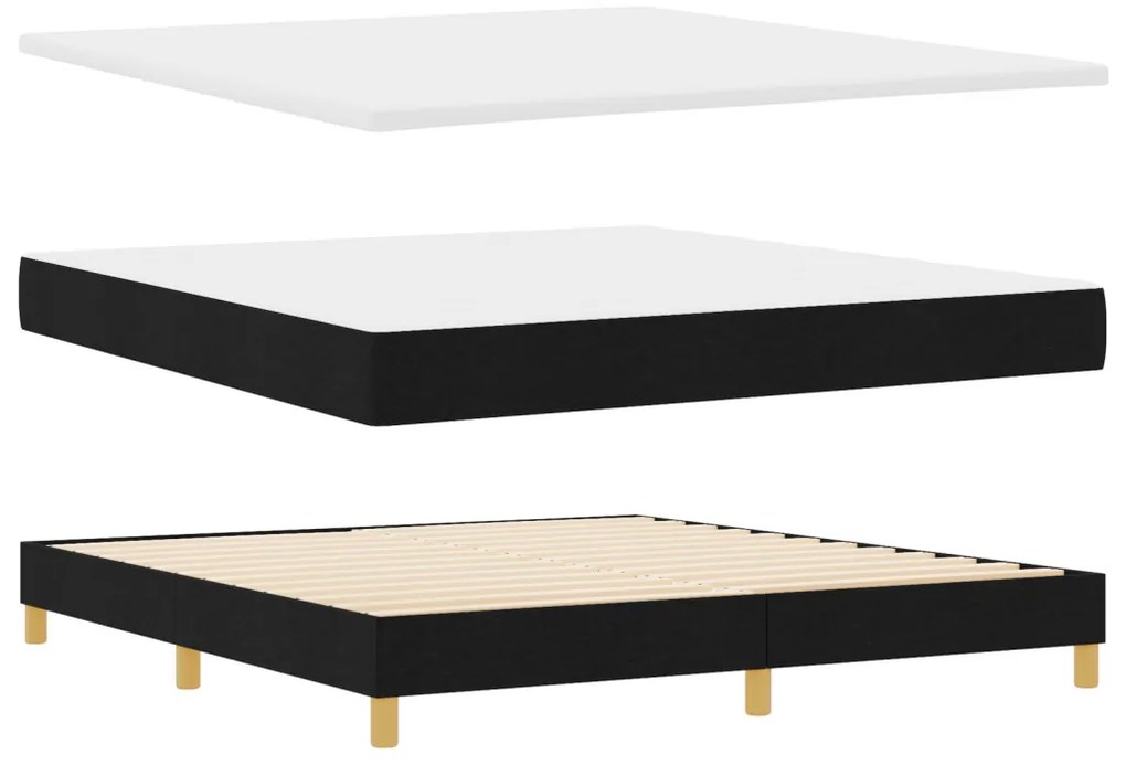 Box Spring Ágy Matrac &amp; LED Fekete 180x200 cm Szövet