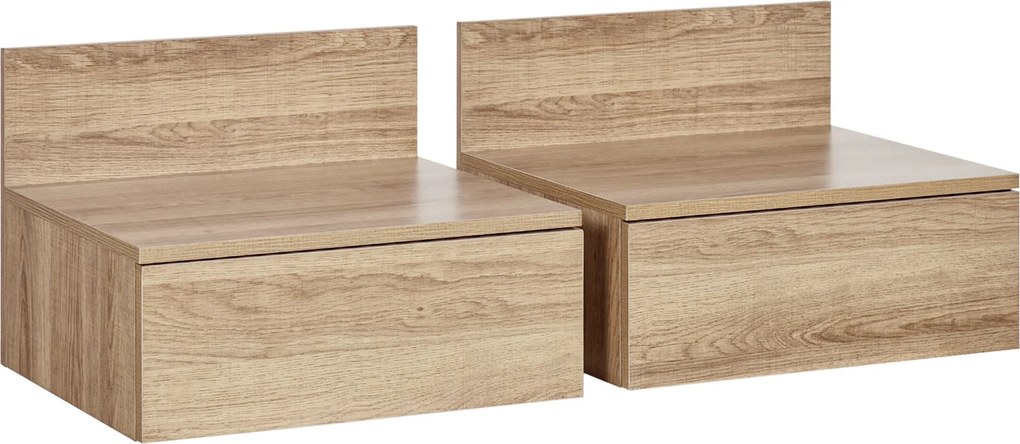 HOMCOM 2 darabos lebegő éjjeli szekrény készlet fiókkal, hálószobába, nappaliba, 43x36.5x30.5 cm, természetes | Aosom