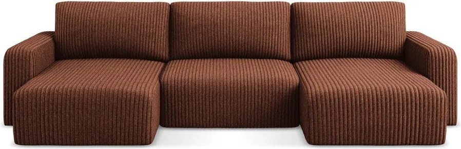 Terrakotta színű kordbársony kinyitható-tárolóhelyes sarokkanapé (U alakú) Kona – Makamii