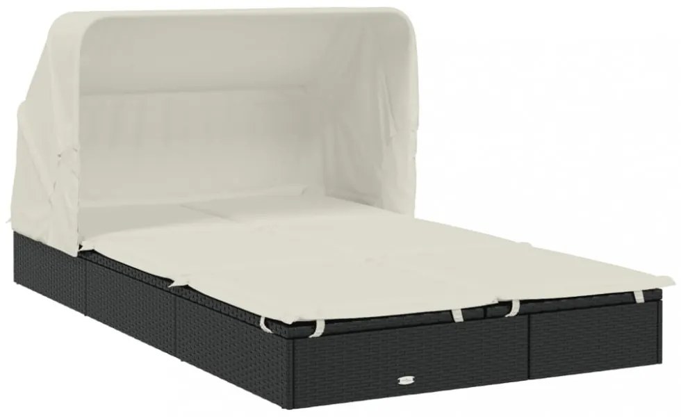 2 személyes fekete polyrattan napágy tetővel 213 x 118 x 97 cm