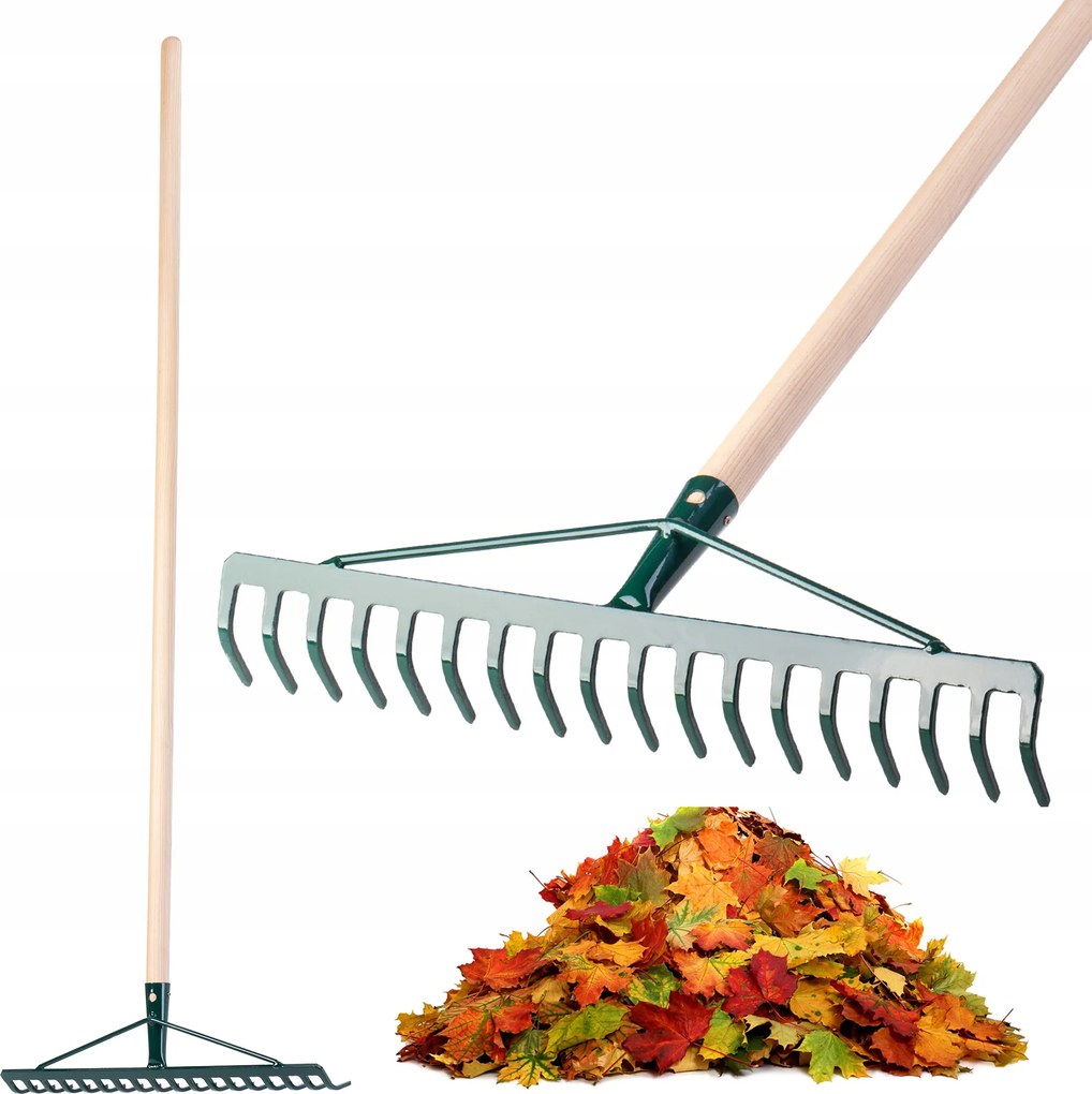 Fűlevél Gereblye Fém Kerti Nyéllel 137cm Gereblye 18 Fog