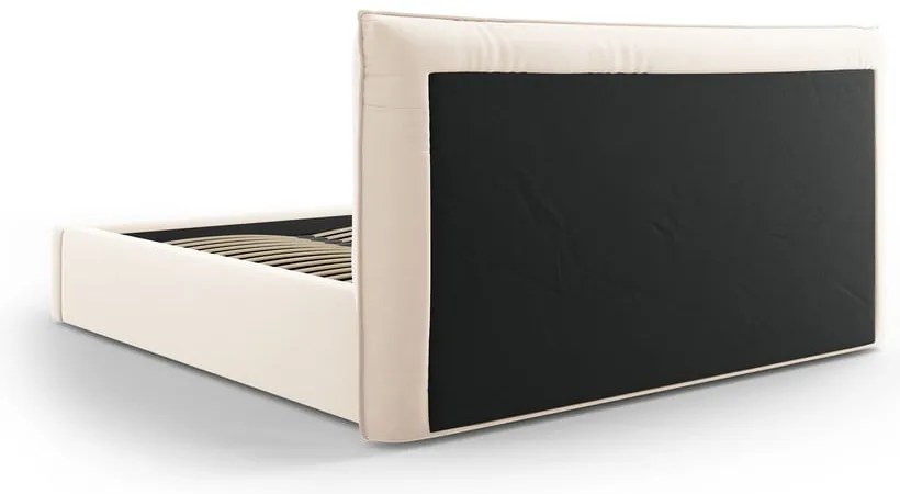 Krémszínű kárpitozott ágyneműtartós franciaágy ágyráccsal 160x200 cm Elio – Milo Casa