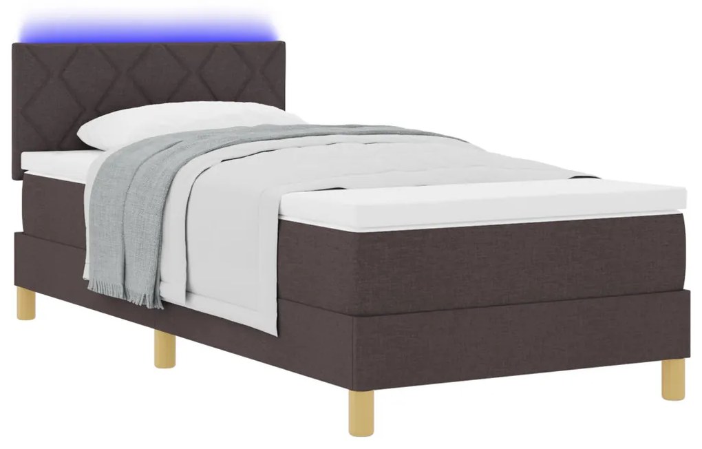 Box Spring ágy matraccal és LED világítással sötétbarna 90x200 cm szövet