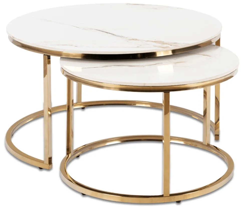 MILANO 2 részes dohányzóasztal szett fehér márványhatás/arany színben