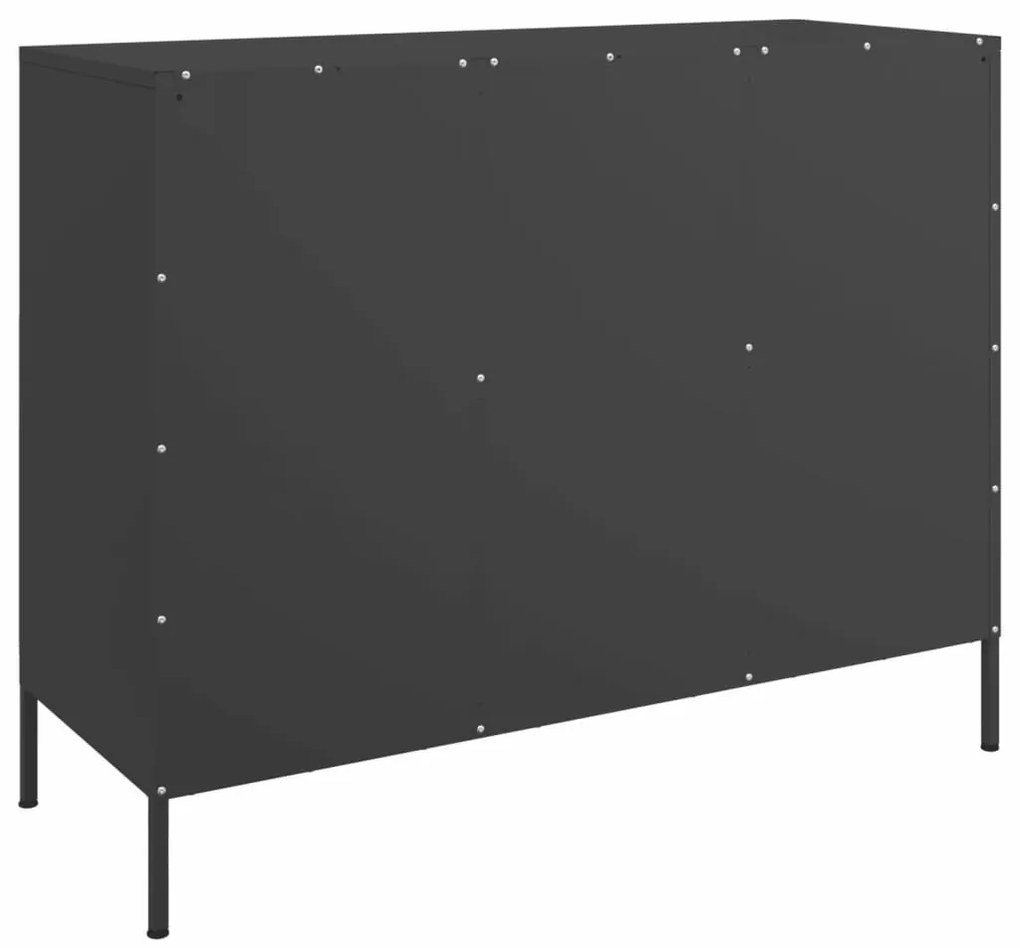 fekete acél tálalószekrény 100,5 x 39 x 79 cm