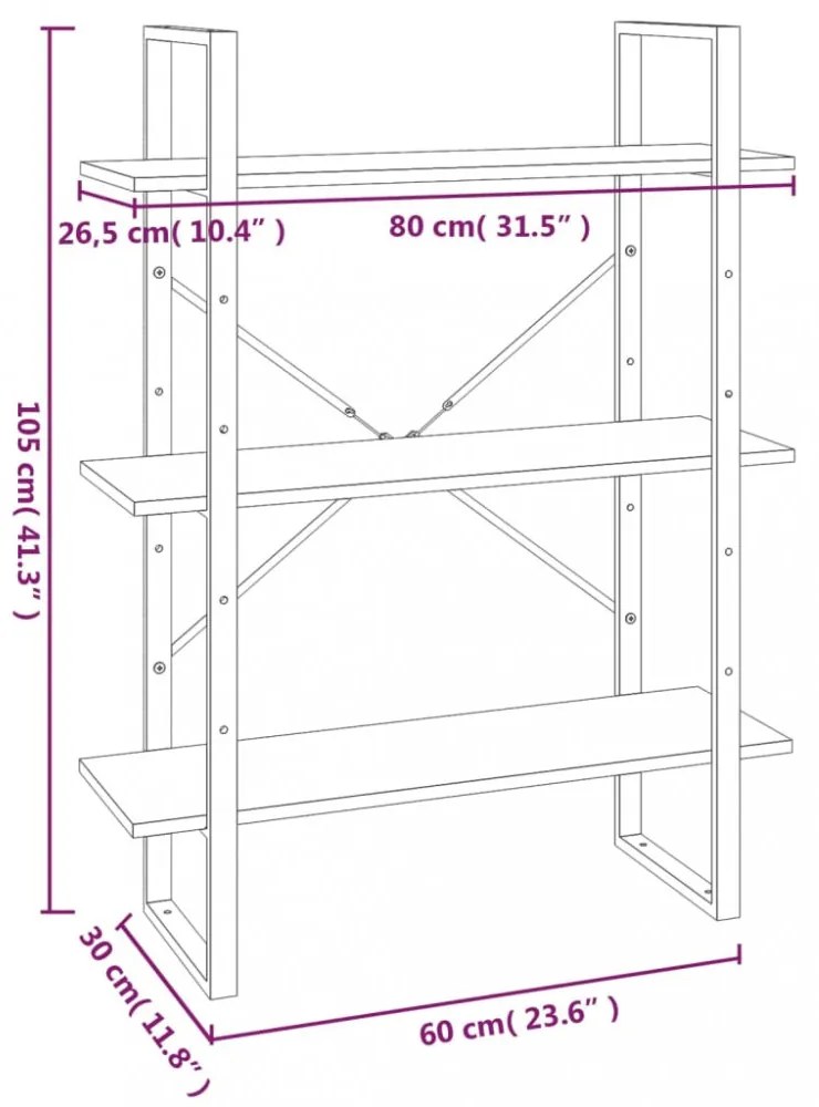 5 szintes szürke sonoma szerelt fa könyvszekrény 80x30x175 cm
