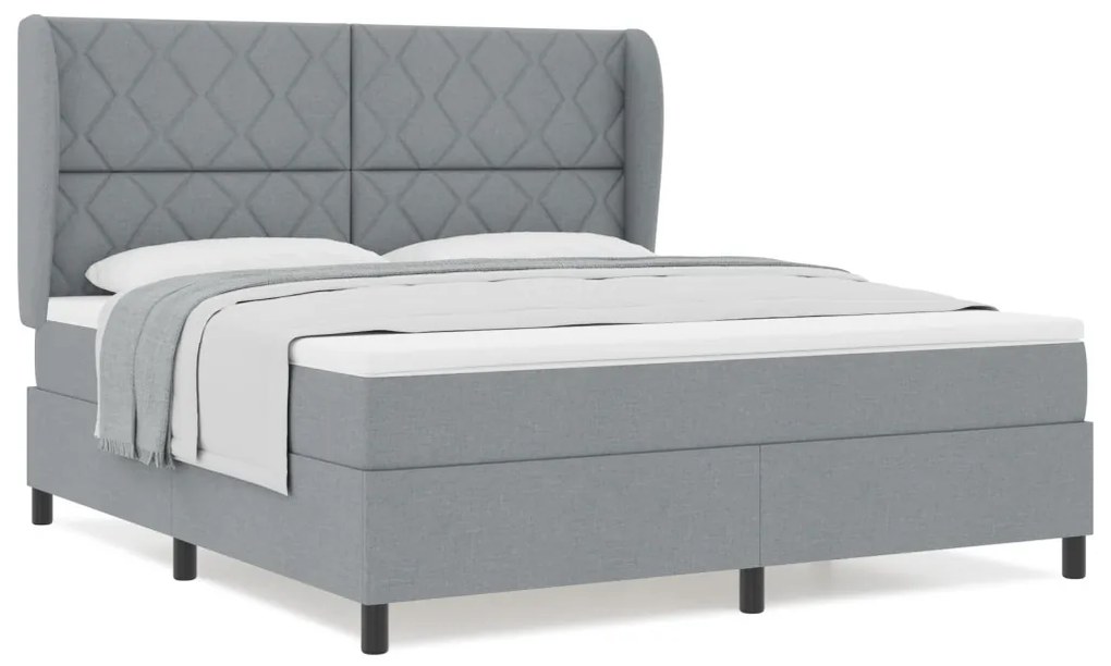 Boxspring Ágy Matraccal - Világosszürke, 180x200 cm, Anyag