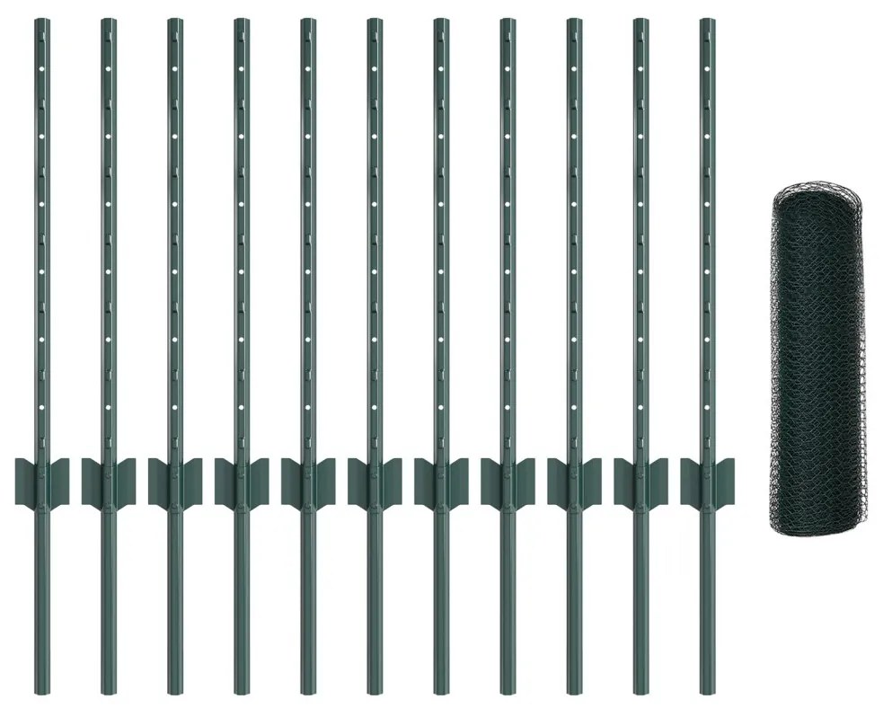 Kerti kerítés szett 2 db Zöld PVC-bevonatos acél 25 x 0.5 m
