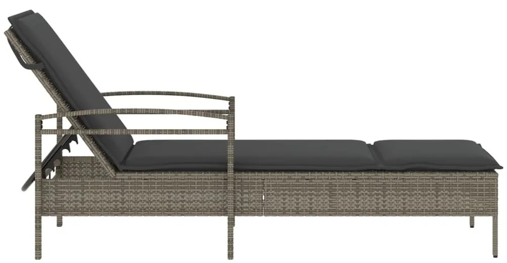 Szürke polyrattan napozóágy párnával 63x200x81 cm