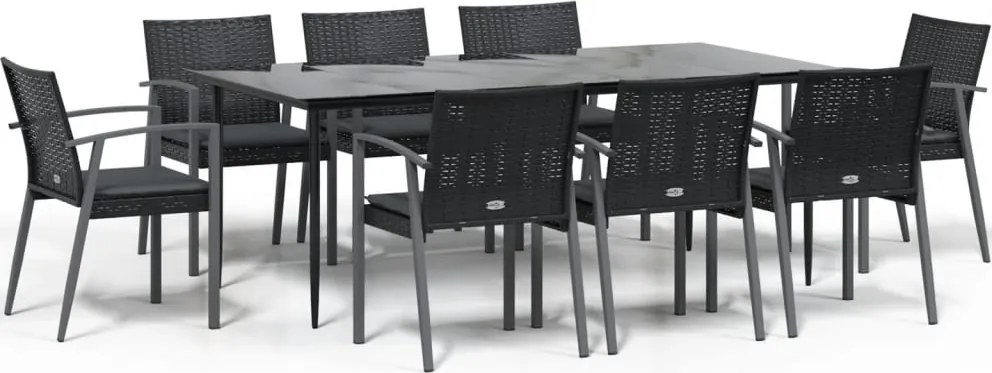 vidaXL 9 részes polyrattan és acél kerti étkezőgarnitúra párnával