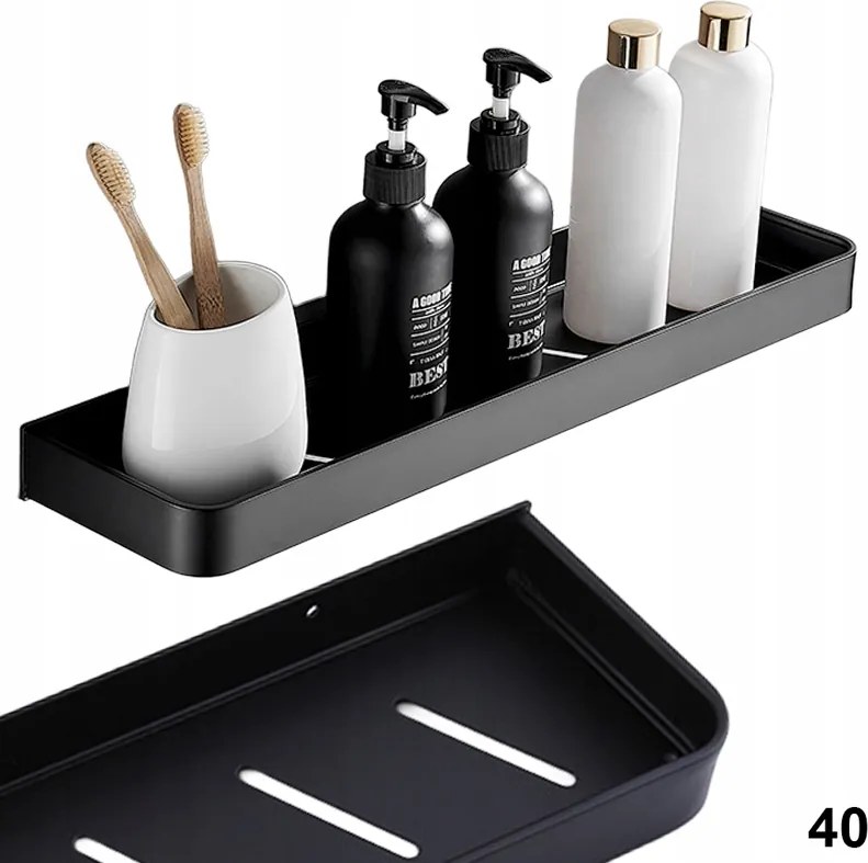 Fürdőszobai Falipolc Loft 40 CM Fekete konyhai folyadékokhoz samponokhoz acél