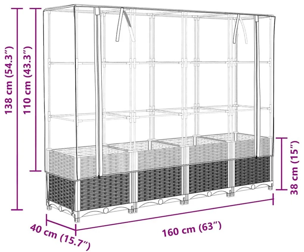 rattan megjelenésű magaságyás melegháztakaróval 160x40x138 cm