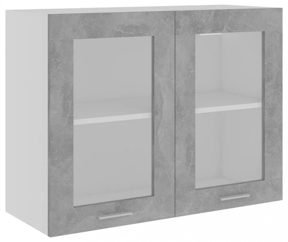 betonszürke szerelt fa függő üvegszekrény 80 x 31 x 60 cm