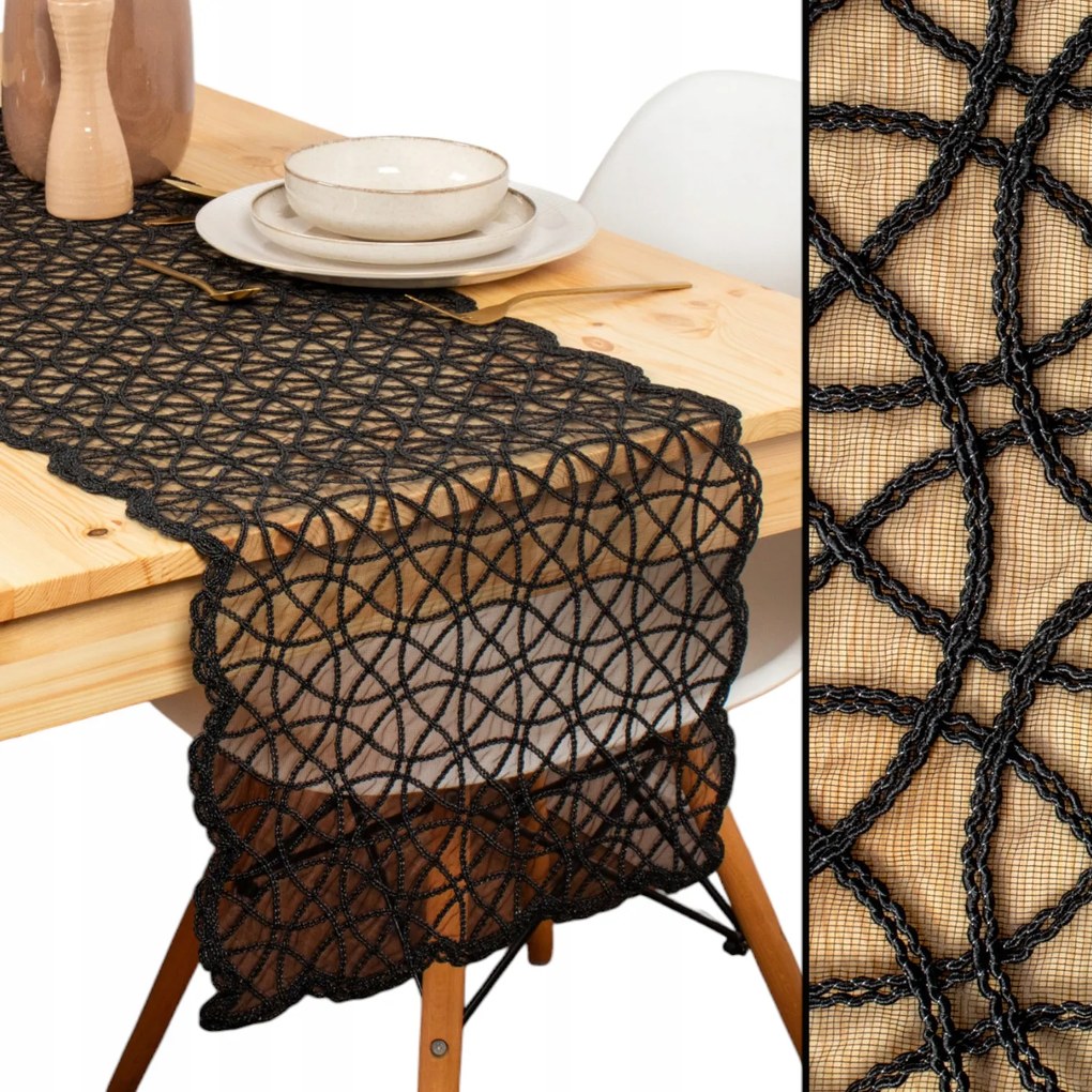 Glamour fekete asztali futó sötét 38x95 cm modern Dekoratív