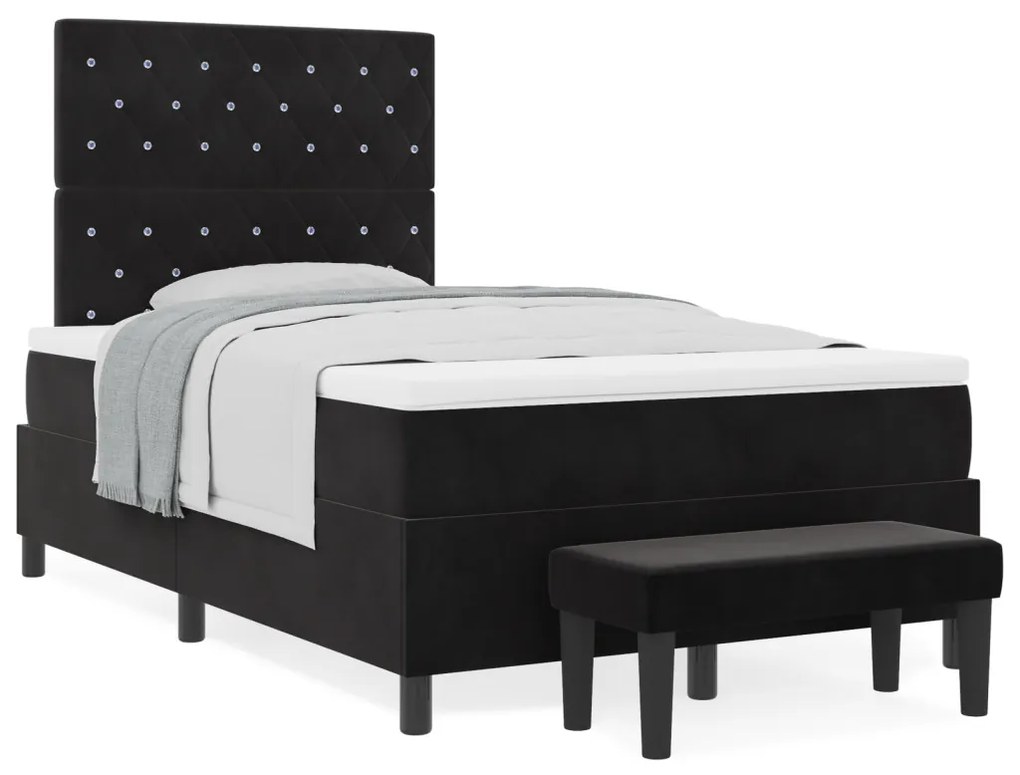 Box Spring Ágy Matraccal & Paddal Fekete 120x190 cm Bársony