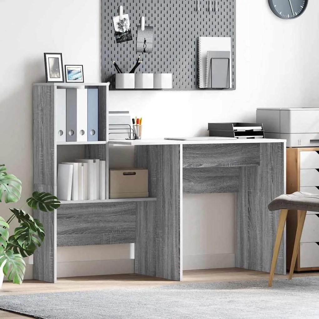 Asztal polcokkal Szürke sonoma 131.5 x 50 x 106.5 cm Faanyag