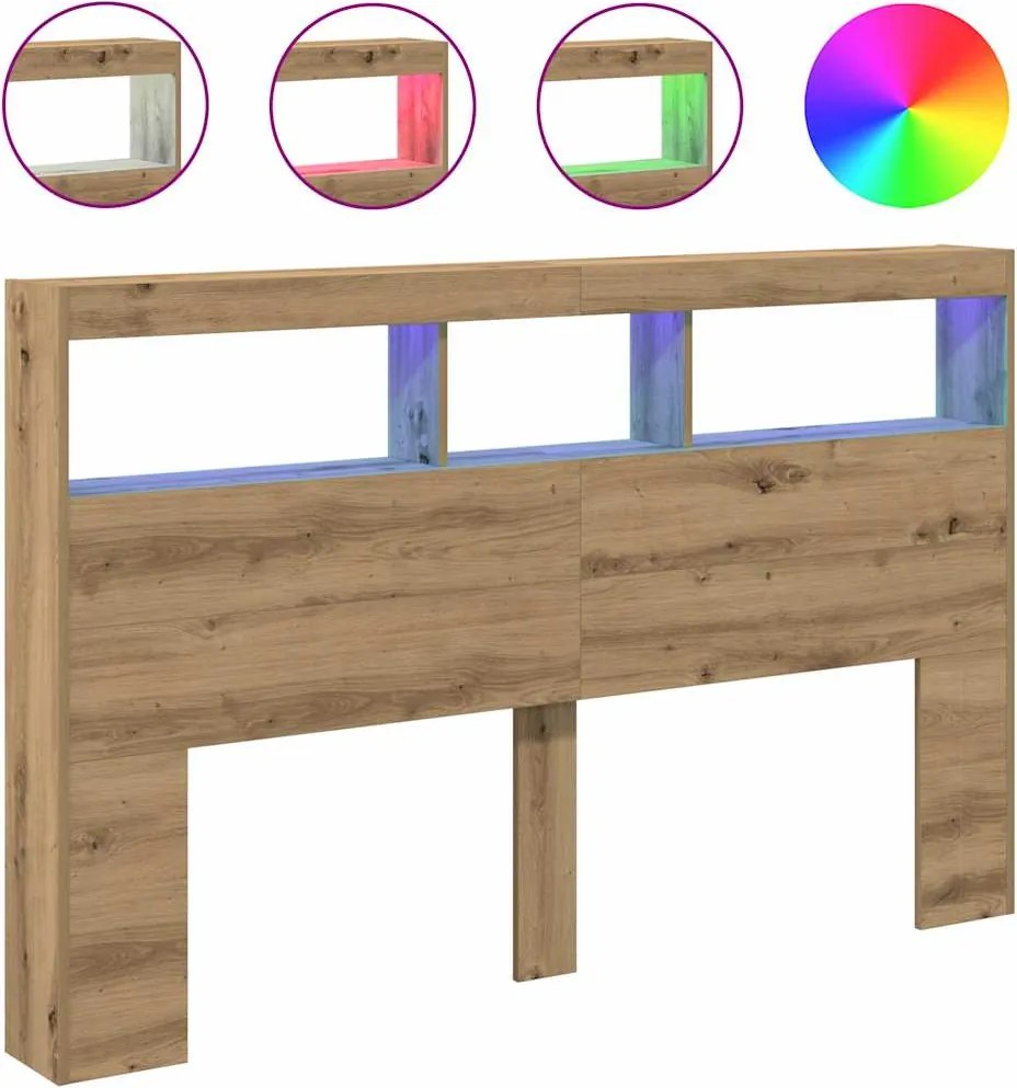 vidaXL kézműves tölgy áthidalószekrény LED-ekkel 160 x 17 x 102 cm