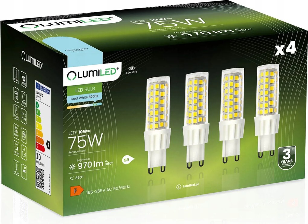 4x Led izzó Kapszula Mini G9 10W 75W 6500K Hideg Szín 230V Lumiled
