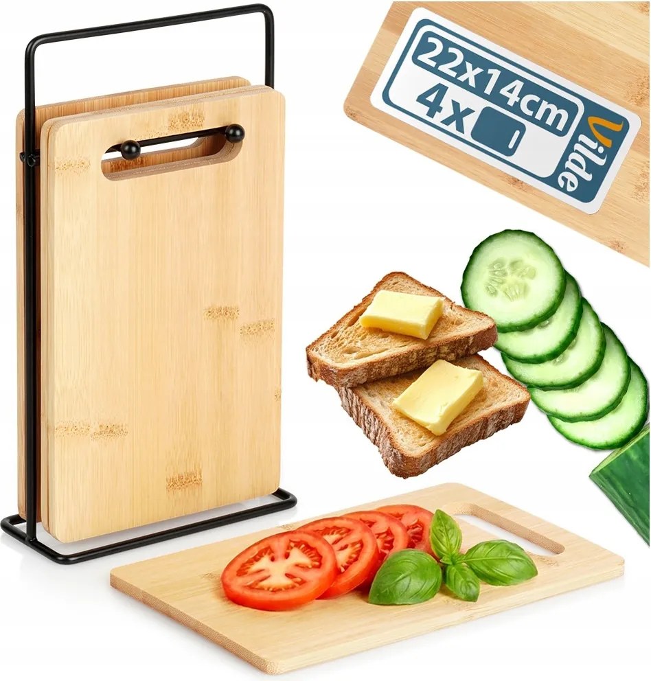 4x Konyhai vágódeszka bambusz fából készült kis reggeliző állvány