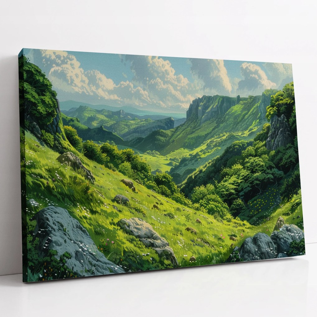 Vászonkép Zöld völgy a hegyek között tájkép a nappali szobába 100x70
