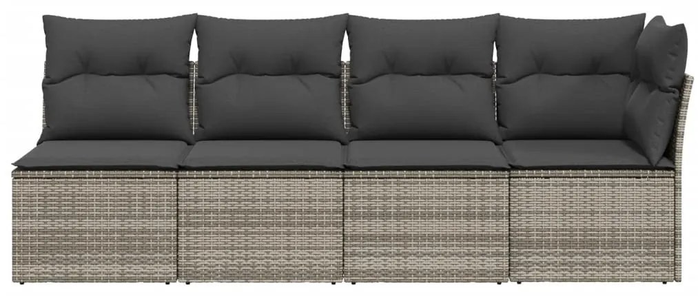 4 személyes szürke polyrattan kerti kanapé párnával