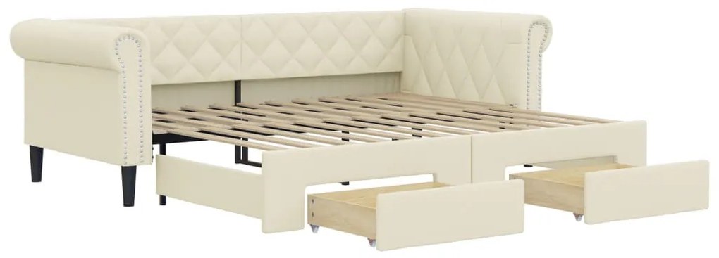 krémszínű kihúzható műbőr heverő fiókkal 90 x 200 cm