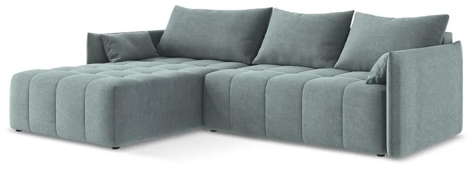 Kék kinyitható-tárolóhelyes sarokkanapé (bal oldali-heverő résszel) Moku – Makamii