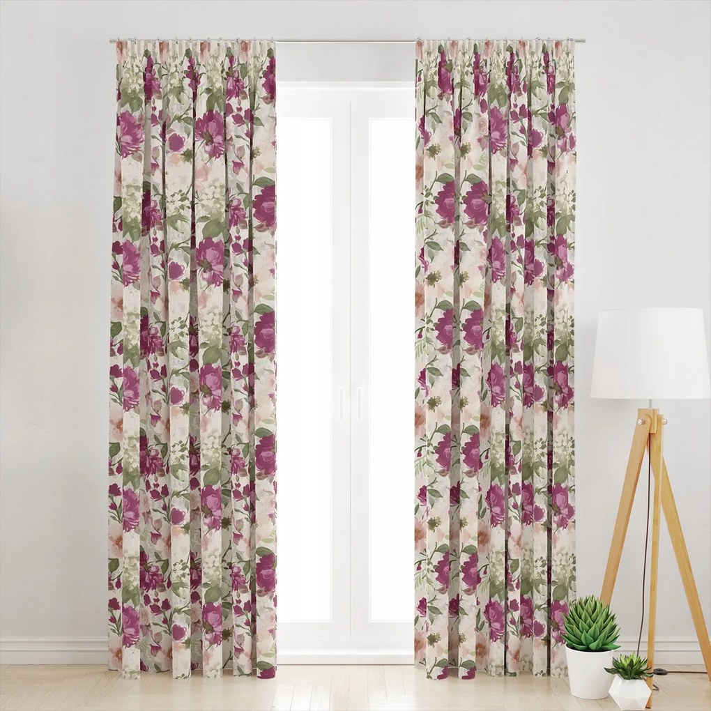 Kész Függöny Szalag Rózsaszín Virágok Velvet 145X270