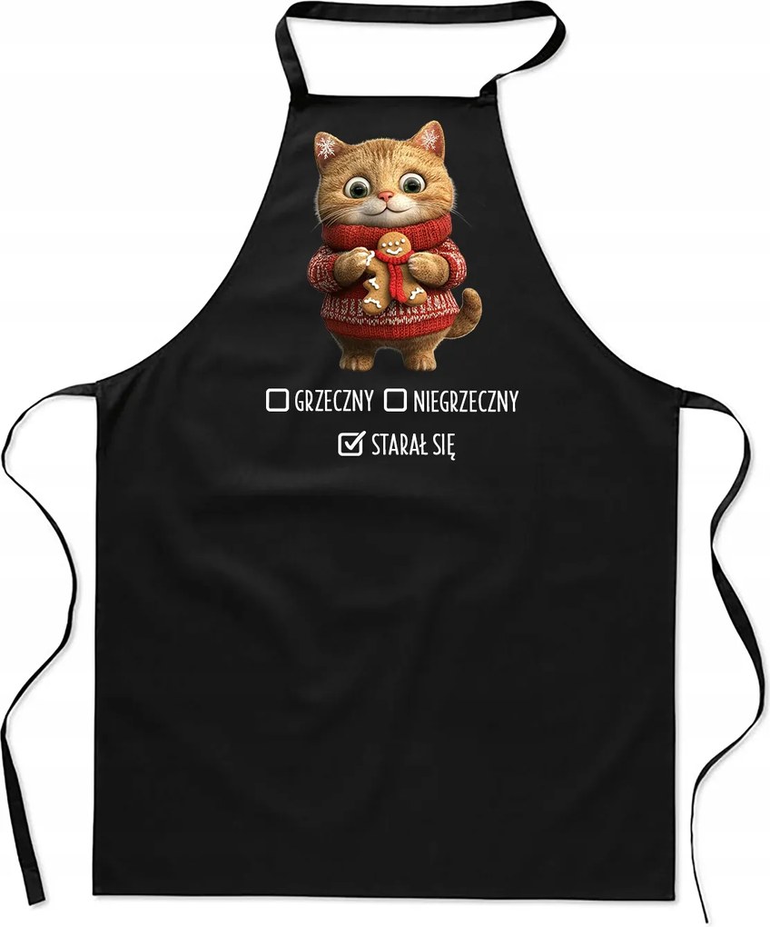 Konyhai Kötény Női férfi karácsonyi pamut nyomott mintás fekete