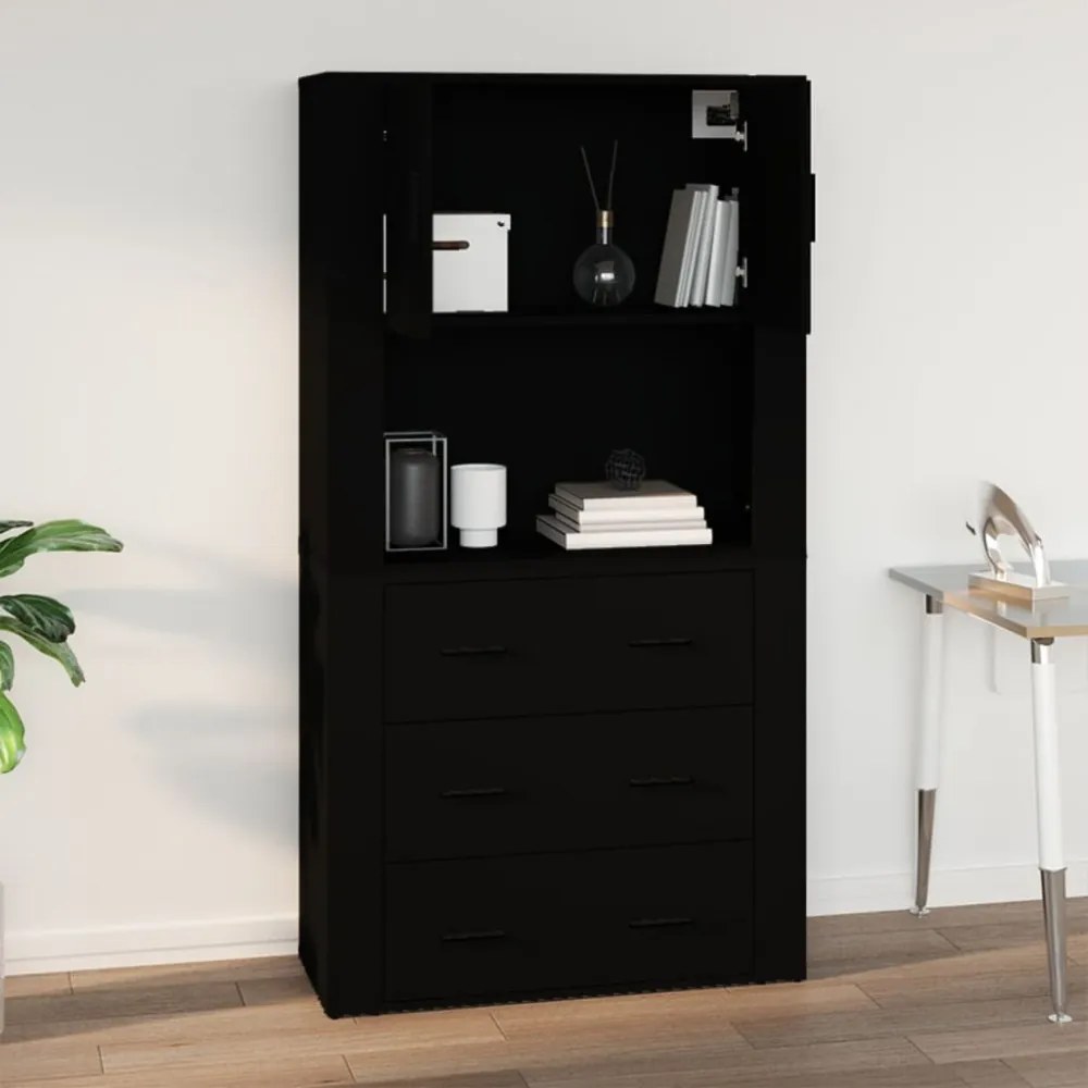 fekete szerelt fa faliszekrény 80x33x80 cm