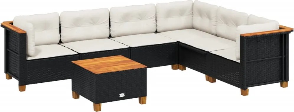 vidaXL 7 részes fekete polyrattan kerti ülőgarnitúra párnával