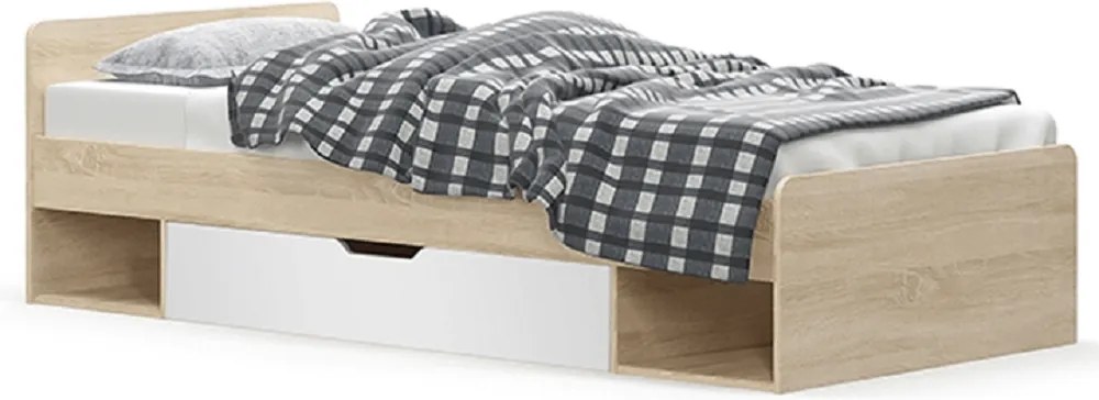 Ágy 1S/90, fehér/tölgy sonoma, TEYO