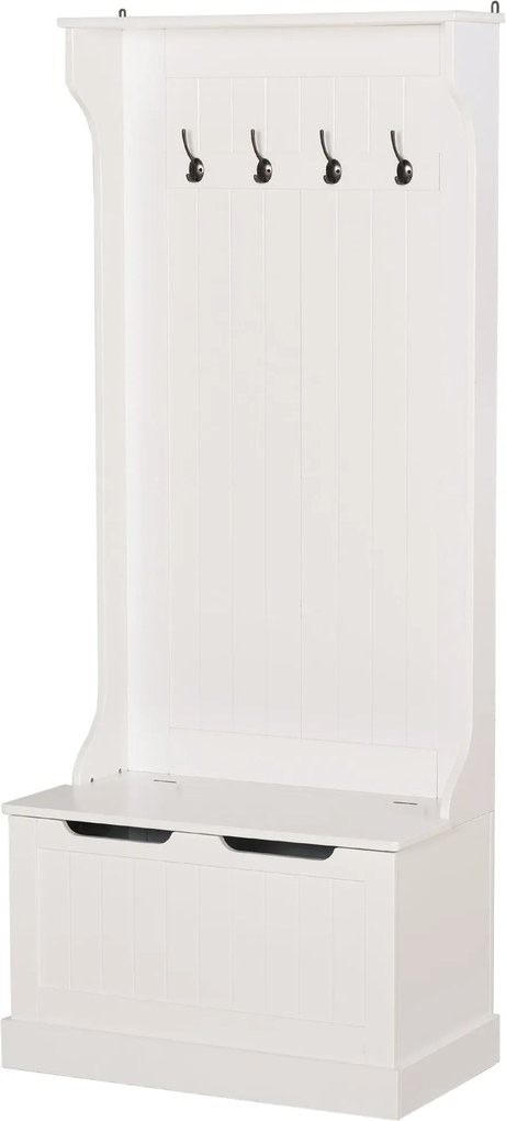 HOMCOM Modern 3 az 1-ben Szabadonálló Kabátállvány 4 Akasztóval, Tároló Pad és Kabátakasztó, Helytakarékos Előszoba, Folyosó, Hálószobai Bútor, 71,5x3