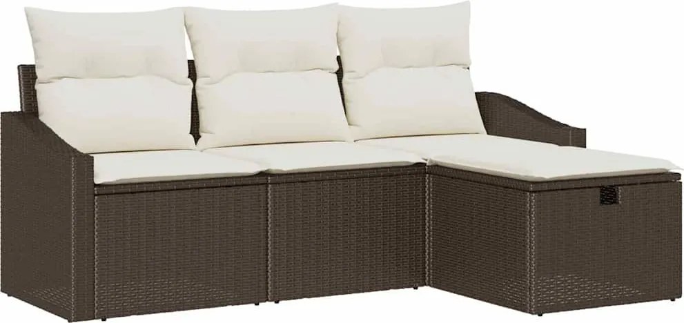vidaXL Kanapé Szett párnával tárolóval 4 pcs Barna polirattan