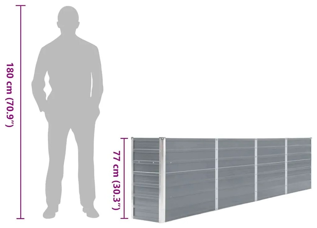 szürke horganyzott acél kerti magaságyás 320 x 40 x 77 cm