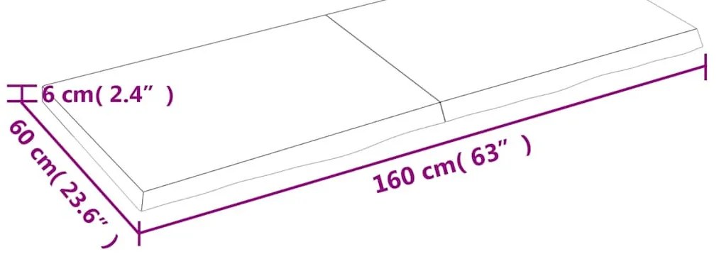 sötétbarna kezelt tömör fa fürdőszobai pult 160x60x(2-6) cm