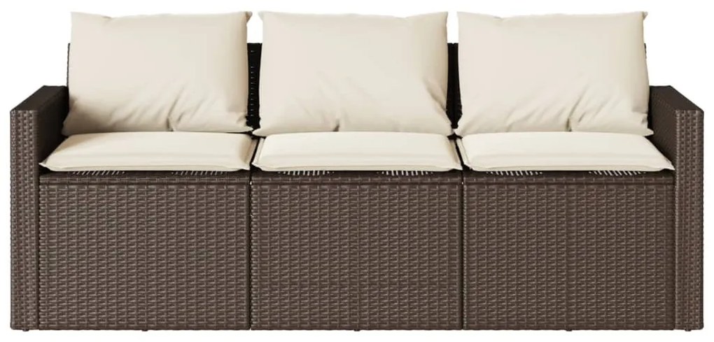 3 személyes barna polyrattan kerti kanapé párnával