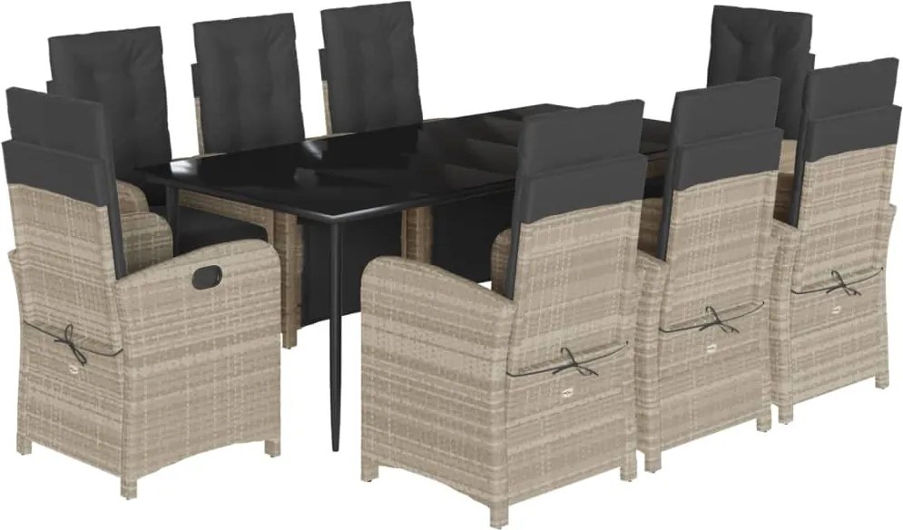 vidaXL 9részes világosszürke polyrattan kerti étkezőgarnitúra párnával