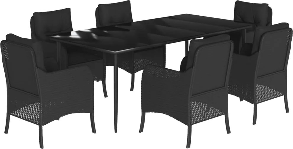 vidaXL 7 részes fekete polyrattan kerti étkezőgarnitúra párnával