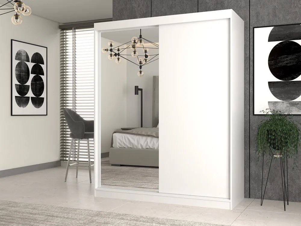 IGA 160 A/B tolóajtós gardróbszekrény 120x61x200, 1 tükörrel / sima, fehér