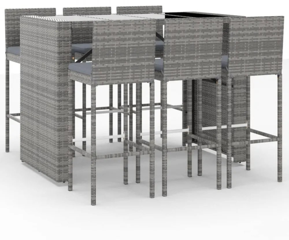 vidaXL 7 részes szürke polyrattan kerti bárszett párnákkal