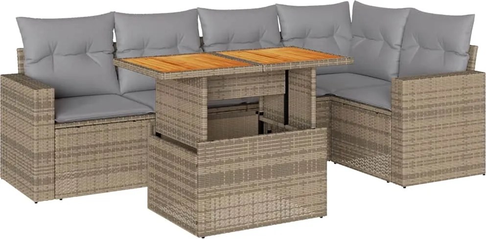 vidaXL 6 részes bézs polyrattan kerti ülőgarnitúra párnával