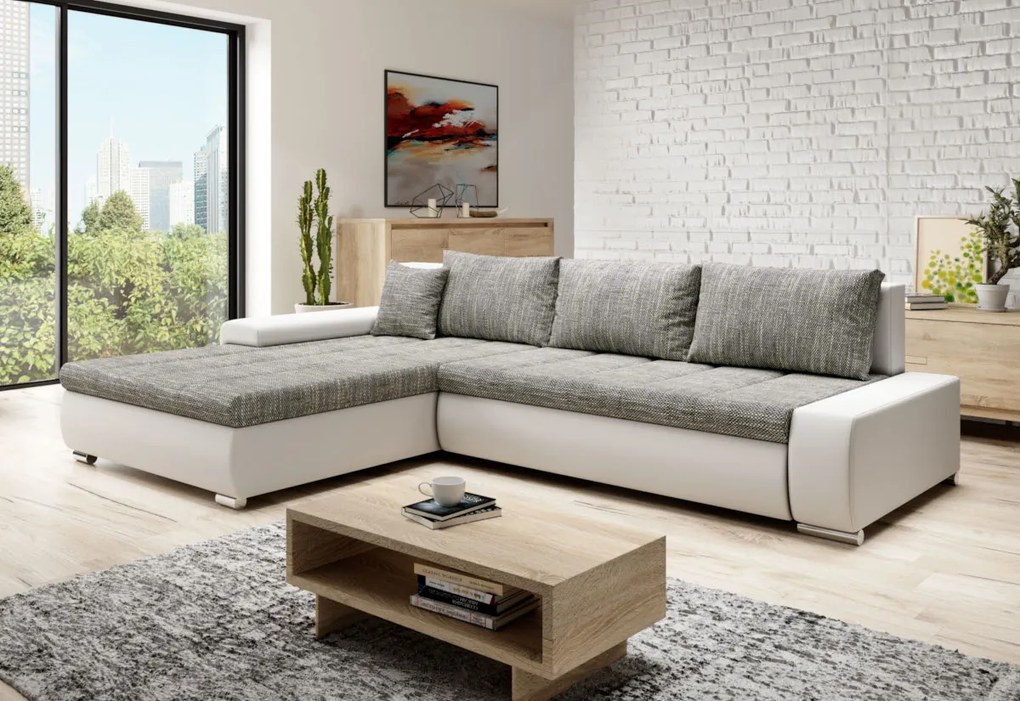 TOSCANIA sarok ülőgarnitúra, 297x80x214, berlin 01/fehér öko-bőr, balos