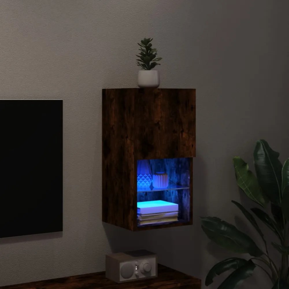 füstös tölgy színű TV-szekrény LED-lámpákkal 30,5 x 30 x 60 cm