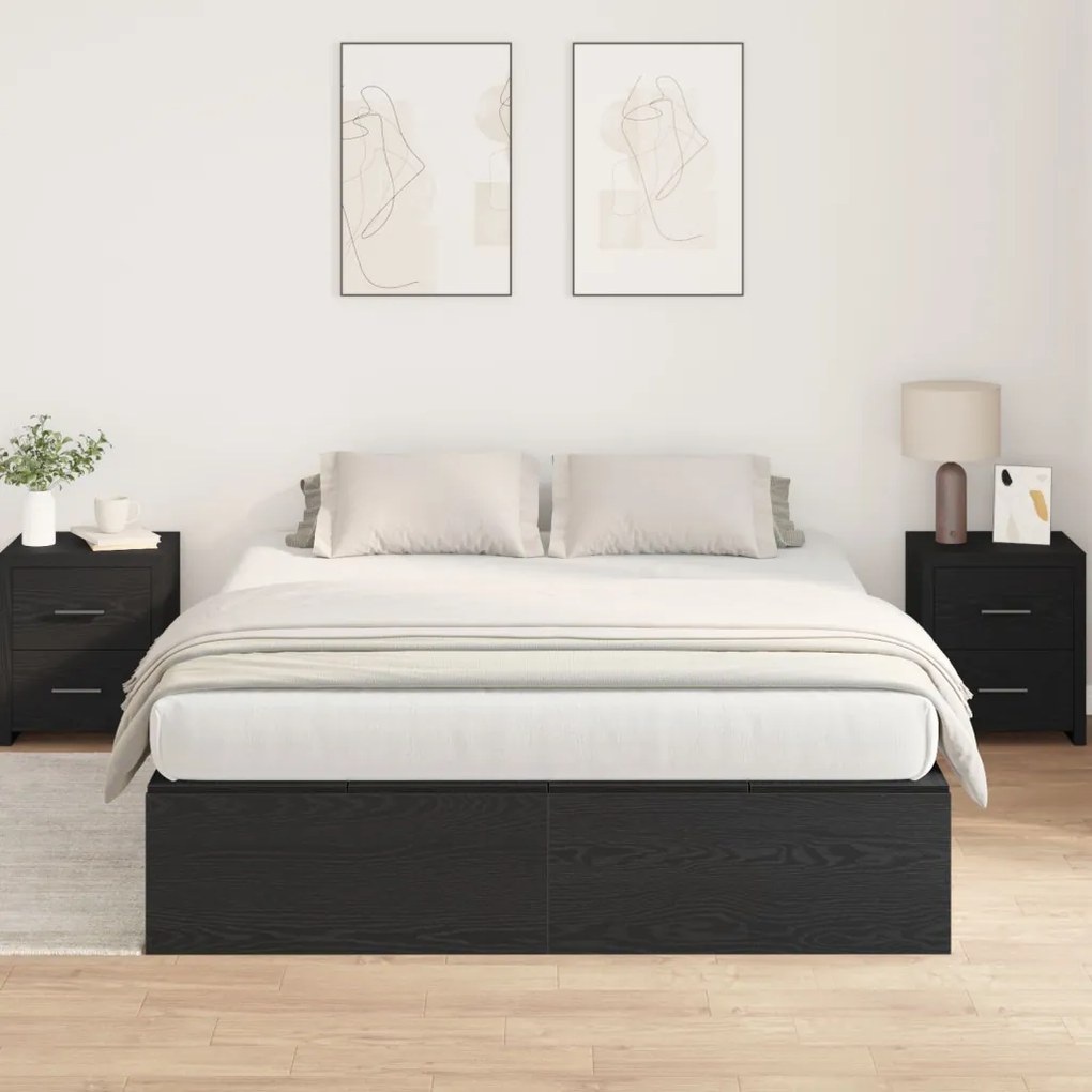 vidaXL Ágykeret tárolóval tárolóval Fekete tölgy 160 x 200 cm Faanyag