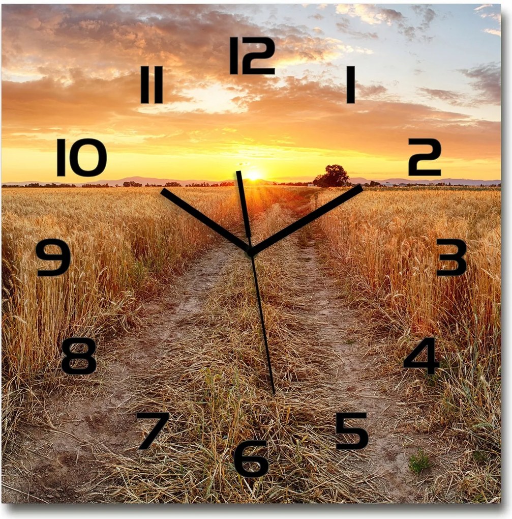 Nagy üveg falióra nappaliba Búzamező 60x60cm